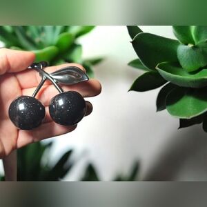 Black sparkle Cherry bagcharm keychain